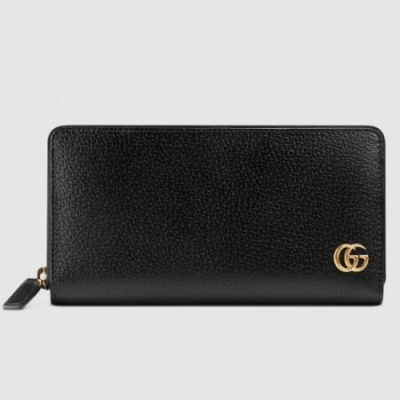 Replica Gucci GG Marmont Zip Around Wallet In Black Leather