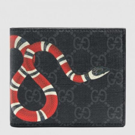 Replica Gucci Black Kingsnake Print GG Supreme Bi-fold Wallet