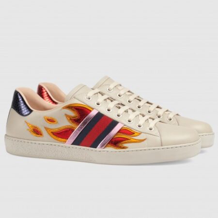 Replica Gucci Men’s Ace White Sneaker With Flames