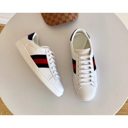 Replica Gucci Ace Leather Low-Top Lovers Sneakers Blue/Red Web Creamy 2018