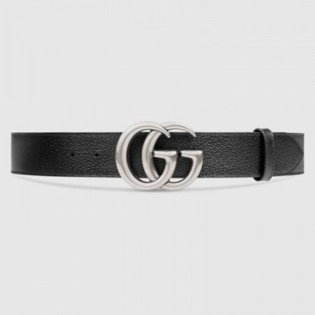 Replica Gucci Leather belt with Double G buckle black 406831