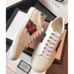 Replica Gucci Ace Leather Low-Top Lovers Sneakers ,Web Embroidered Crystal Lightning Bolt Creamy 2018 2