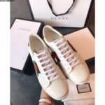 Replica Gucci Ace Leather Low-Top Lovers Sneakers ,Web Embroidered Crystal Lightning Bolt Creamy 2018 4