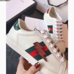 Replica Gucci Ace Leather Low-Top Lovers Sneakers ,Web Embroidered Crystal Lightning Bolt Creamy 2018 5