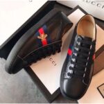 Replica Gucci Ace Leather Low-Top Lovers Sneakers Blue/Red Web Embroidered Bee Black 2018 2