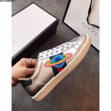 Replica Gucci Ace Leather Low-Top Lovers Sneakers Comet Embroidered Sliver 2018