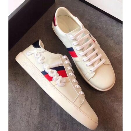 Replica Gucci Ace Leather Low-Top Lovers Sneakers For Love Embroidered Creamy 2018