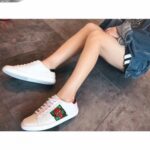 Replica Gucci Ace Leather Low-Top Lovers Sneakers Mouth Beading Creamy 2018 4