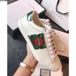 Replica Gucci Ace Leather Low-Top Lovers Sneakers Mouth Beading Creamy 2018 6