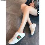 Replica Gucci Ace Leather Low-Top Lovers Sneakers Mouth Beading Creamy 2018 8