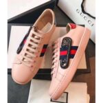 Replica Gucci Ace Leather Low-Top Lovers Sneakers Web Crystal Embroidered Safety Pin Pink 2018 2