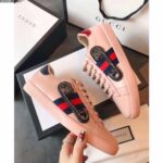 Replica Gucci Ace Leather Low-Top Lovers Sneakers Web Crystal Embroidered Safety Pin Pink 2018 5