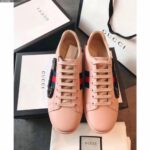 Replica Gucci Ace Leather Low-Top Lovers Sneakers Web Crystal Embroidered Safety Pin Pink 2018 6