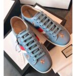 Replica Gucci Ace Leather Low-Top Lovers Sneakers Web Embroidered Bees and Stars Blue 2018 2