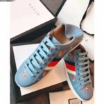 Replica Gucci Ace Leather Low-Top Lovers Sneakers Web Embroidered Bees and Stars Blue 2018 4