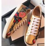 Replica Gucci Ace Leather Low-Top Lovers Sneakers Web Embroidered Bees and Stars Blue 2018 7