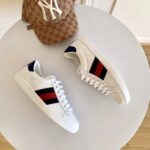 Replica Gucci Ace Leather Low-Top Lovers Sneakers Blue/Red Web Creamy 2018 3