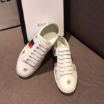 Replica Gucci Ace Leather Low-Top Lovers Sneakers Web Embroidered Bees and Stars White 2018 6