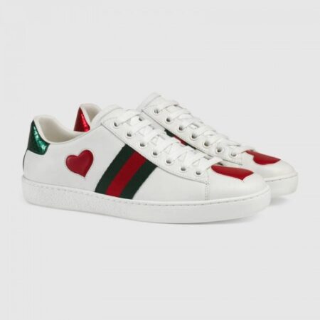 Replica Gucci Ace Leather Low-Top Lovers Sneakers Web Heart Creamy 2018