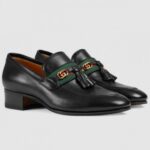 Replica Gucci Black Loafers With Web and Interlocking G 2