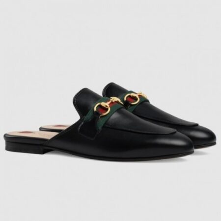 Replica Gucci Black Princetown Slippers With Web and Horsebit