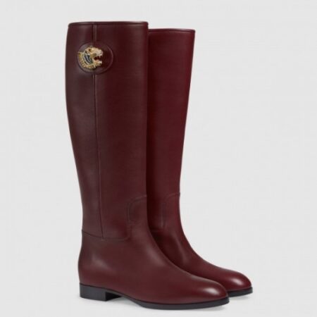 Replica Gucci Boots In Bordeaux Leather with Tiger Head