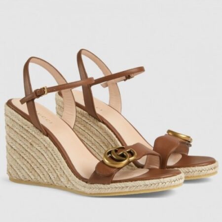 Replica Gucci Brown Double G Espadrille Wedge Sandals