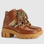 Replica Gucci Brown Leather Ankle Boots With Interlocking G 2