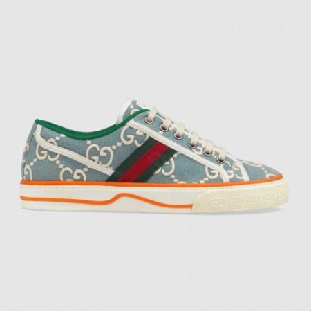 Replica Gucci Tennis 1977 sneaker Light blue and ivory GG stretch cotton Style ‎606110 H0G10 3460