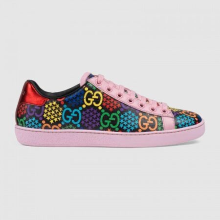 Replica Gucci Women’s GG Psychedelic Ace sneaker Pink leather trimStyle ‎610086 H2020 1115